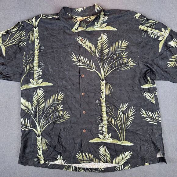 Tommy Bahama Button Up Shirt Men’s XXL Black Palm Beach Hawaiian Silk S/S Camp - Picture 2 of 7